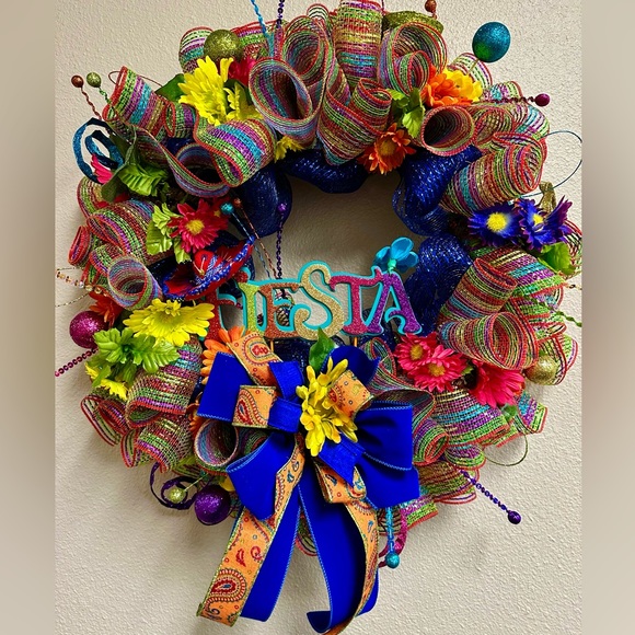 SOLD! 24” Deco mesh Fiesta, Cinco de Mayo colorful wreath - Picture 2 of 2
